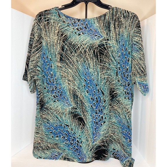 Drapers Damons, Womens, Blouse, 2X Peacock Feather, Short Sleeves - Picture 6 of 16